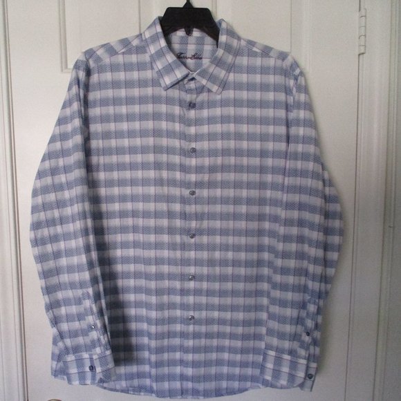 Tasso Elba Mens L/S Blue Fancy Cotton Casual Shirt - Size 18/34 or XXL - Picture 3 of 3
